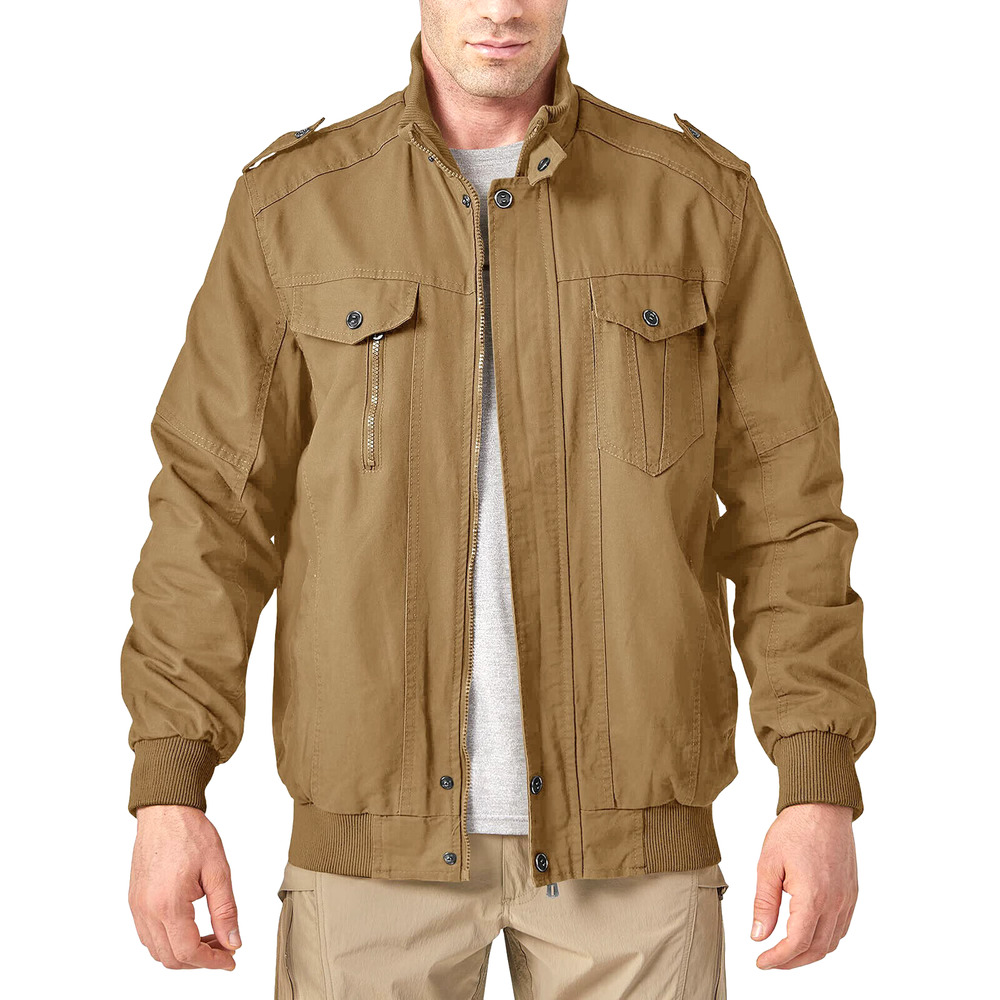 Magcomsen Bomber Jacket Tan Tactical Cotton Pilot‎ Full Zip Sz XL Men's